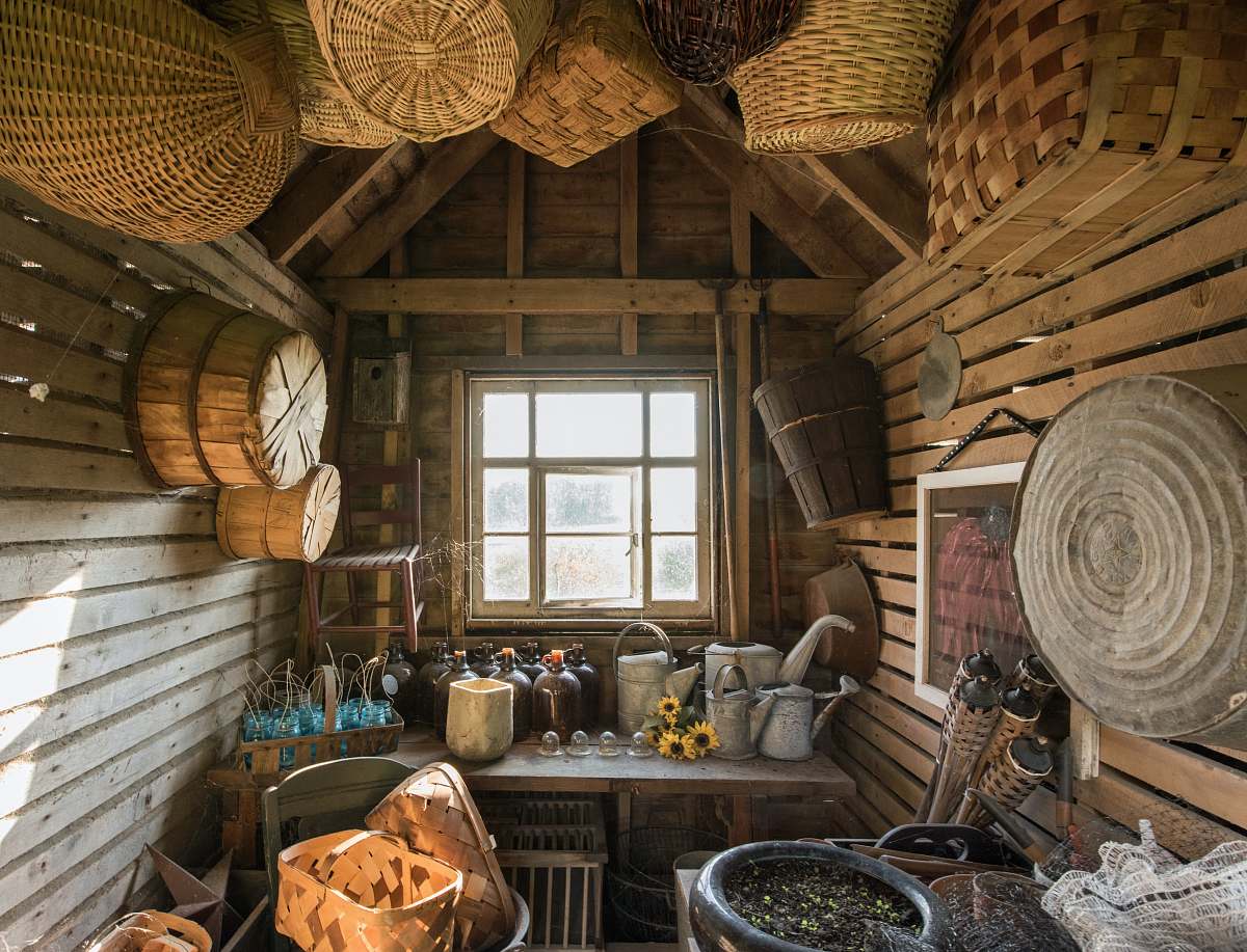 dalton brown wicker basket on wall dining room